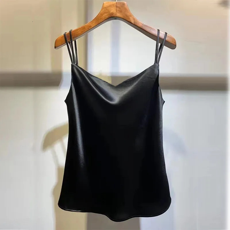 Womens Silky Satin Summer Camisole VNeck Spaghetti Strap Sleeveless Tank Top Solid Colors Sizes M4XL Sexy 250804
