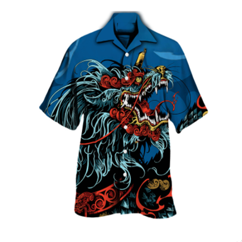 Summer New Personalized Dragon Pattern 3D Printed Casual Short Sleeve Shirt