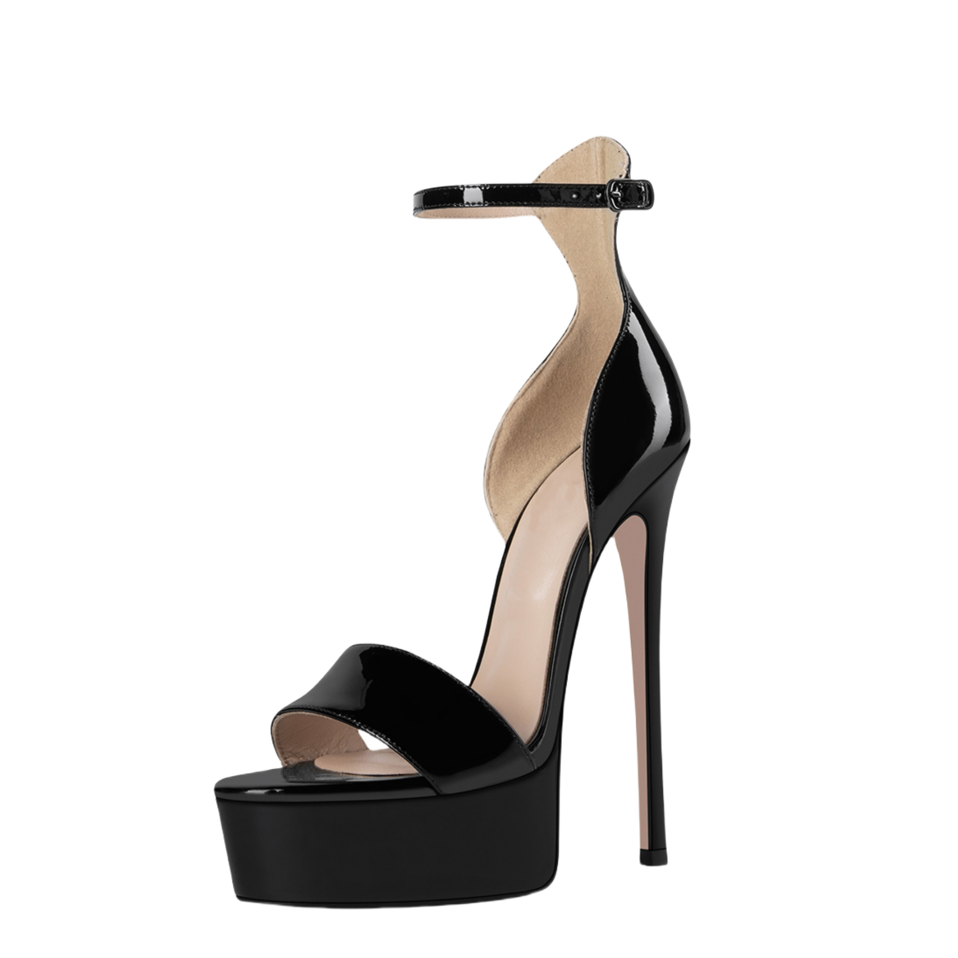 Fluorescent Green Platform Sandals - 8cm+ Stiletto Heels Glossy PU Ankle Strap Show Shoes (Electric Green/Black/White)