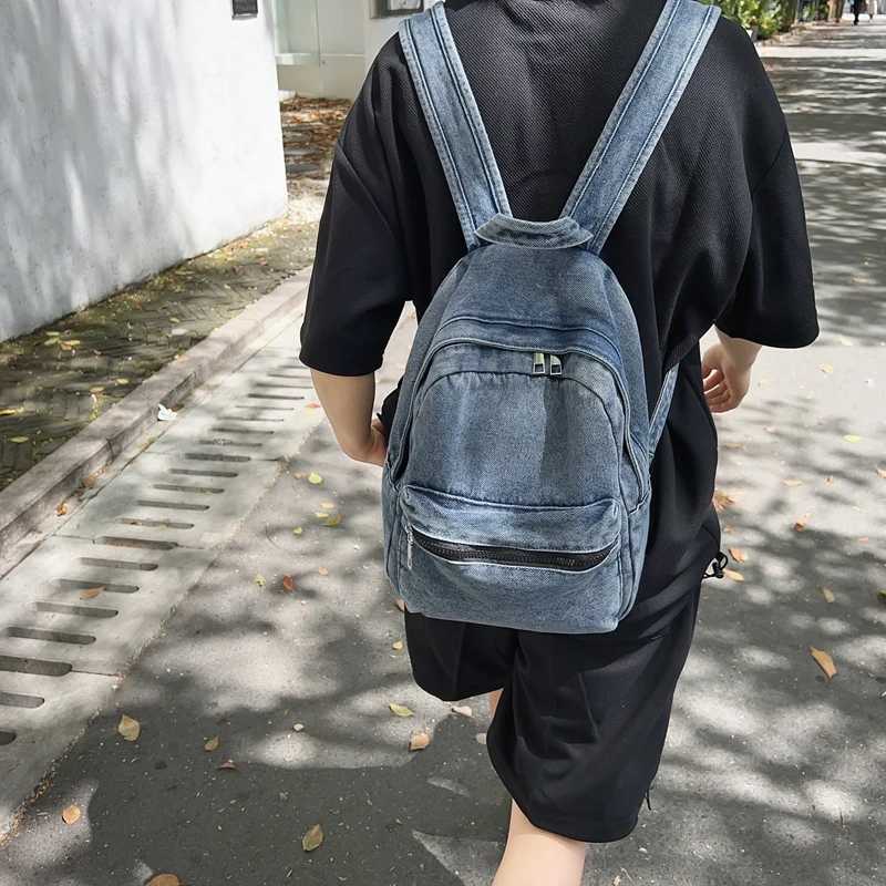 A classic popular solid color denim backpack comfortable fabric large capacity suitable for business travel commuting shoppin Y250811