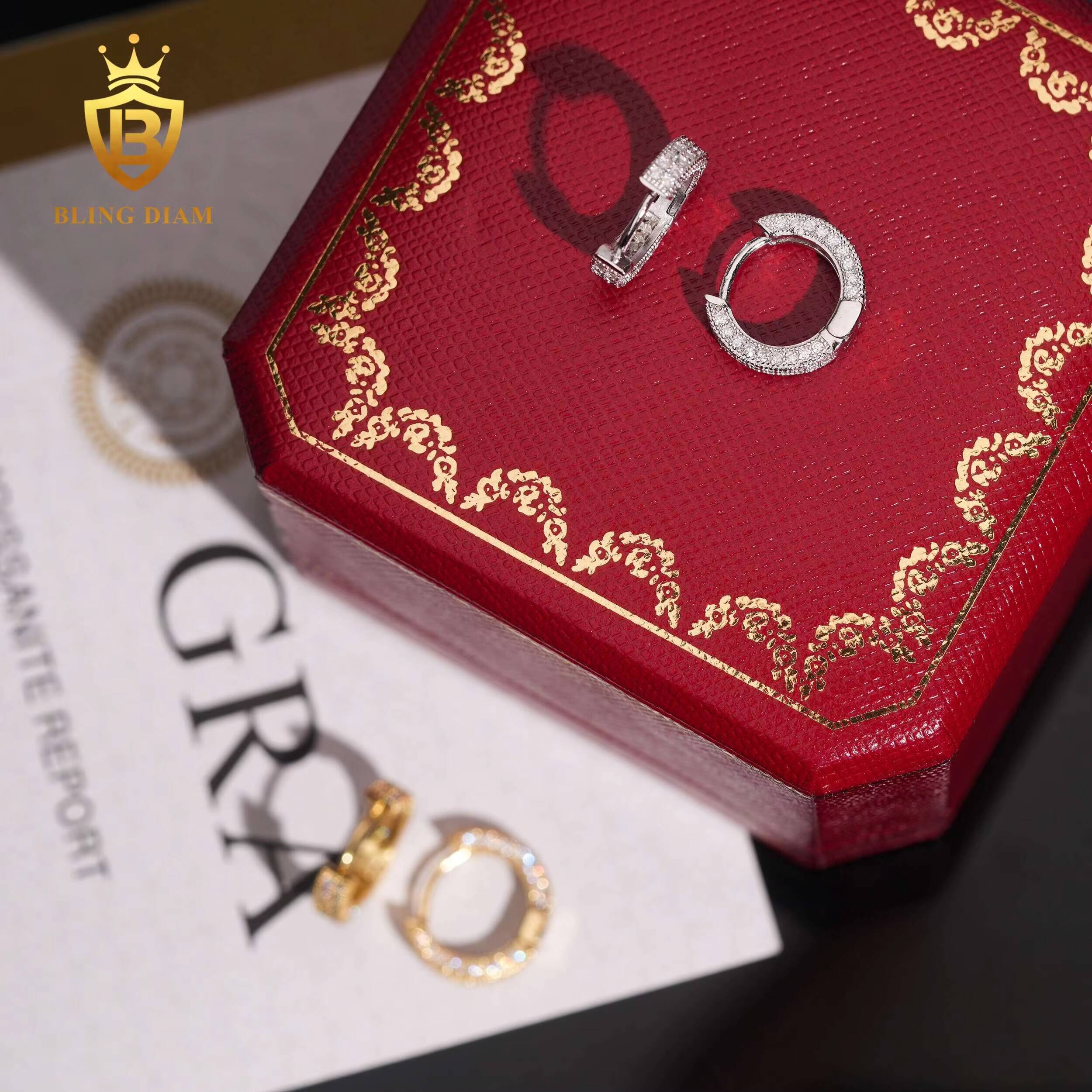 Hot Sale Diamond Earrings 925 Sterling Silver Stud Earrings Fashion Moissanite Hip Hop Earring VVS1 Iced Out Moissanite GRA