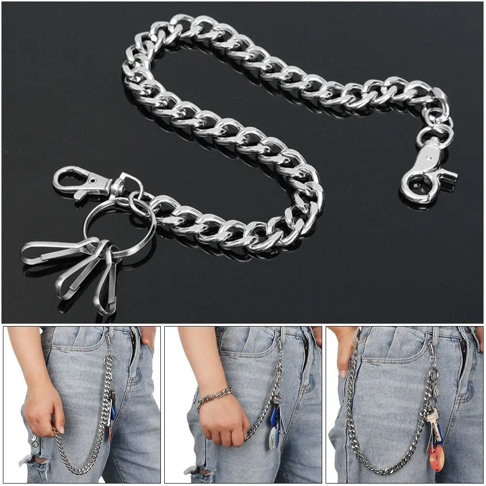 1PC 48cm Long Stainless Steel Metal Pant Jean Keychain Punk Rock Wallet Chain Belt Biker Link Hip Hop Jewelry Thick Chain Decor 250811