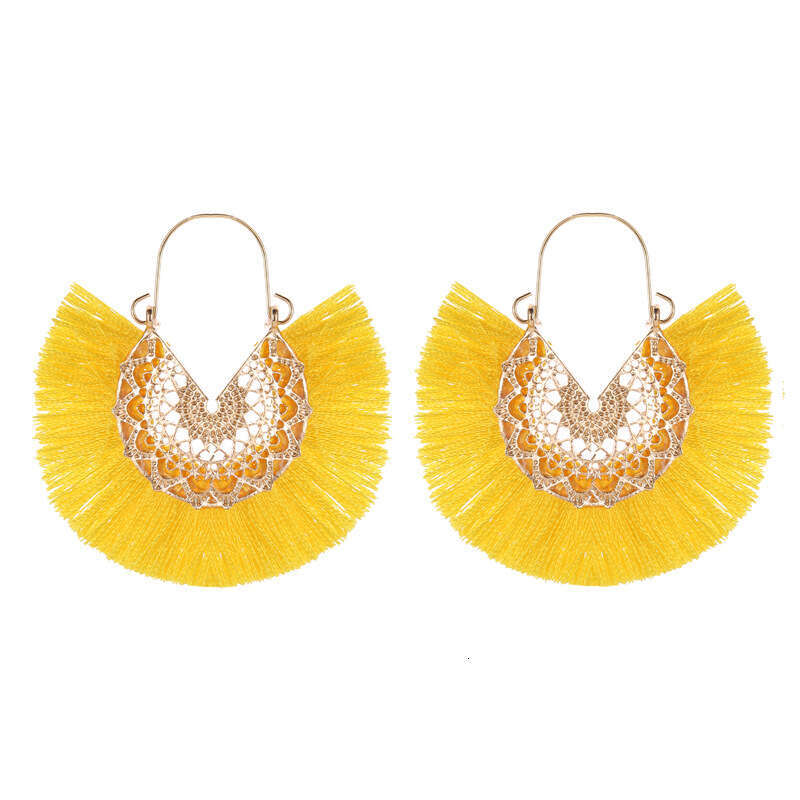 Ethnic Style Tassel Exaggerated Fan-shaped Lace Pattern Earrings Pendants Ear Accessories