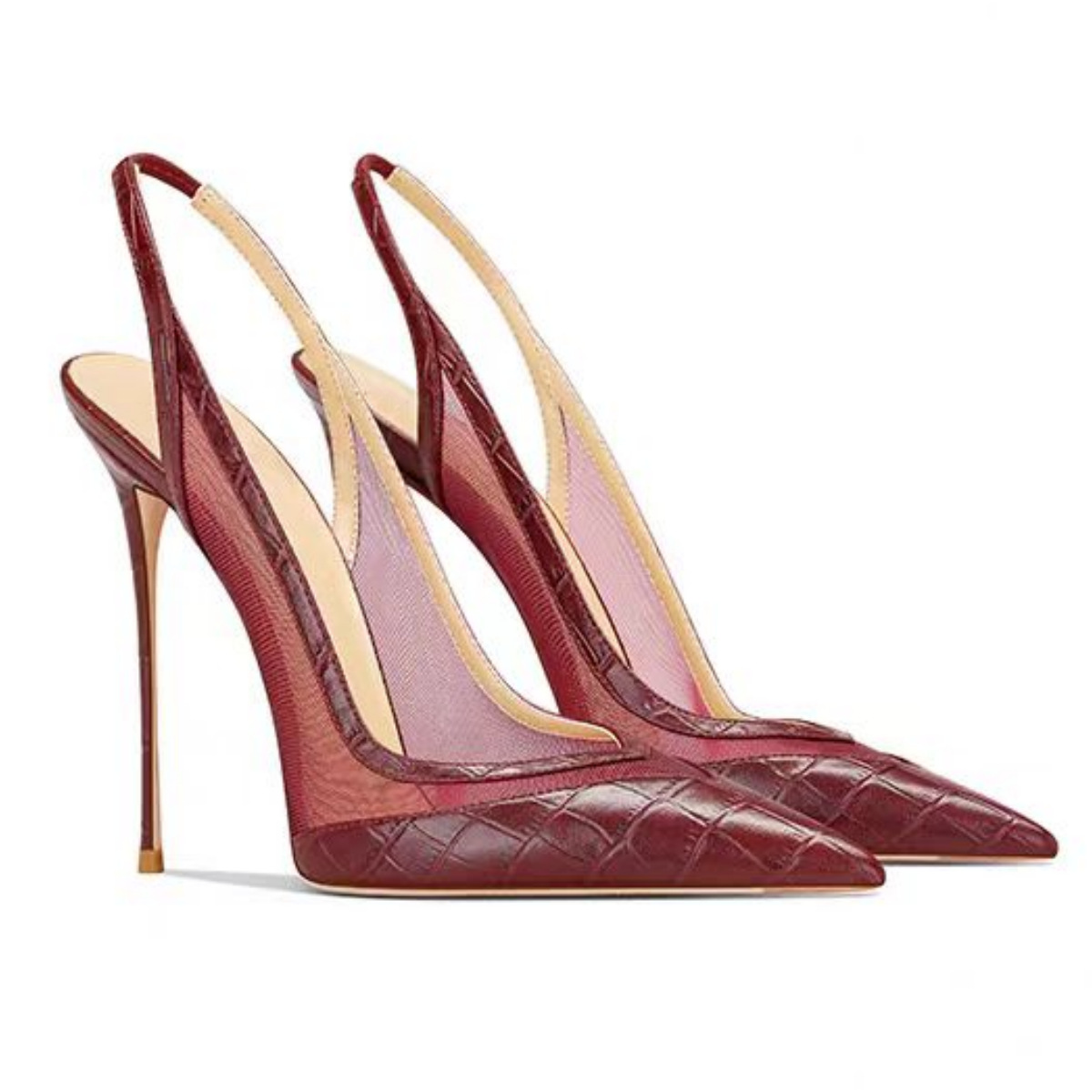 Unisex Size 36-47 Stiletto Sandals - Mesh and Pointed Toe Crossdressing Heels (Black/White/Burgundy)