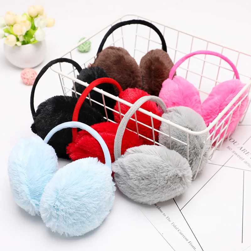 Winter Warm Ear Muffs Girl Fluffy Fold Burger Shape Children Headphone Earmuffs Soft Cashmere Solid Cute Warmer Fake Fur Earflaps XJ250812