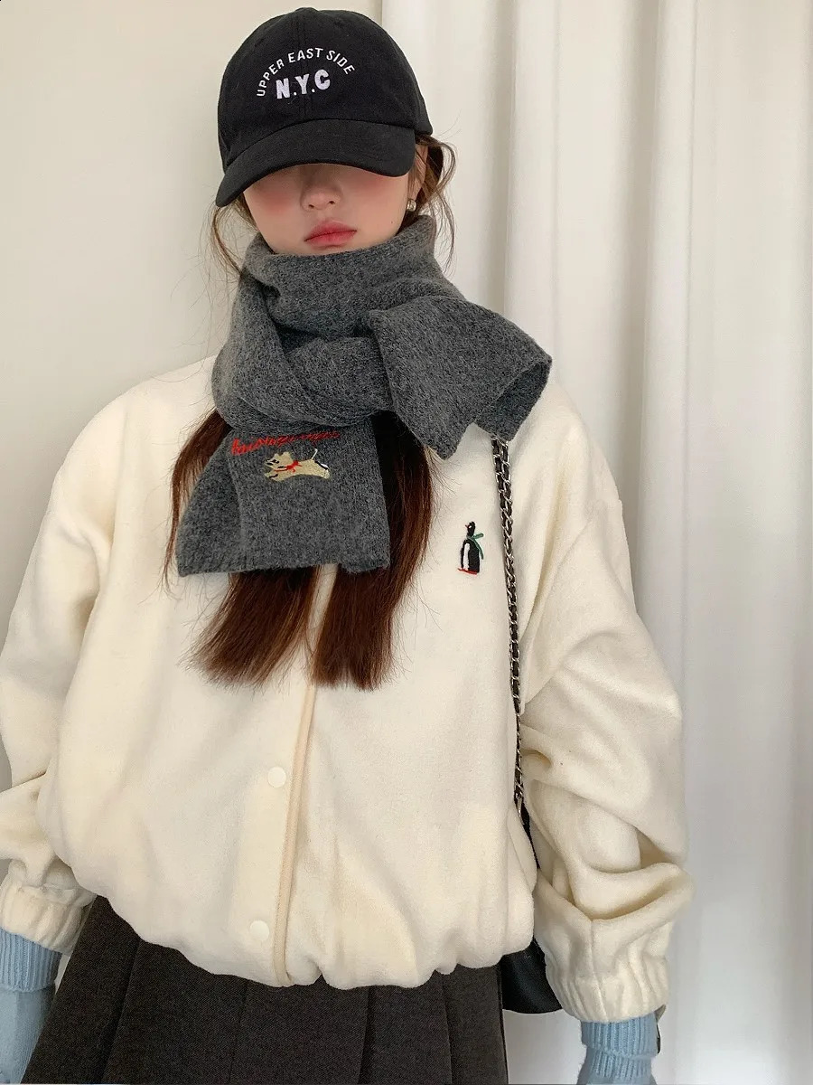 Cute Little Dog Embroidery Knitted Scarf With Wool For Women To Keep Warm In Autumn And Winter Versatile Neck Warmer 250812