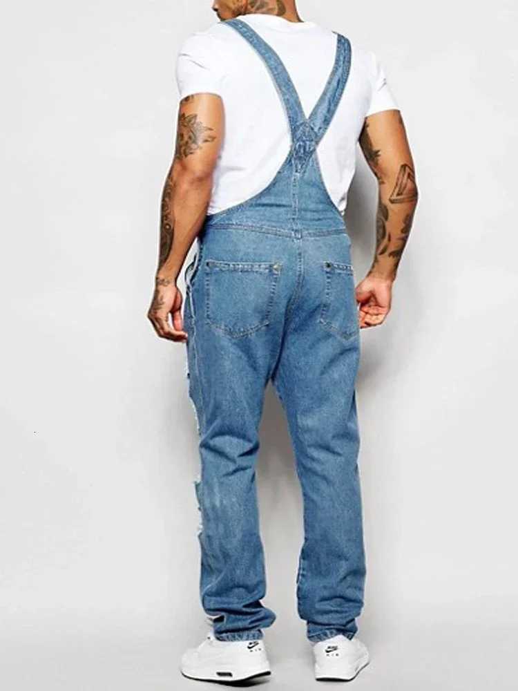 Men Jeans Denim Holes Pencil Pants Washing Overalls One Piece Jumpsuits Slim High Street Solid Casual Pockets Distressed Rompers X250812