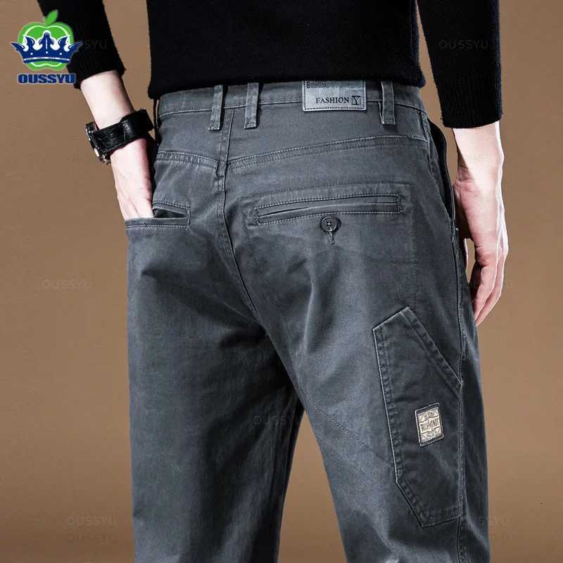 ousyu Brand Clothing 2025 New Mens Cargo Pants 97% Cotton Solid Color Work Wear Casual Pant Wide Korean Jogger Trousers Male X250812