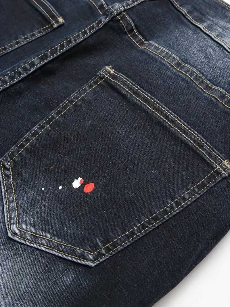 Men Y2K Stretchy Denim Jeans Ripped Skinny Letter Print Elastic Waist Casual Pants for Men Hole Slim Fit Denim Hip Hop Trousers X250812