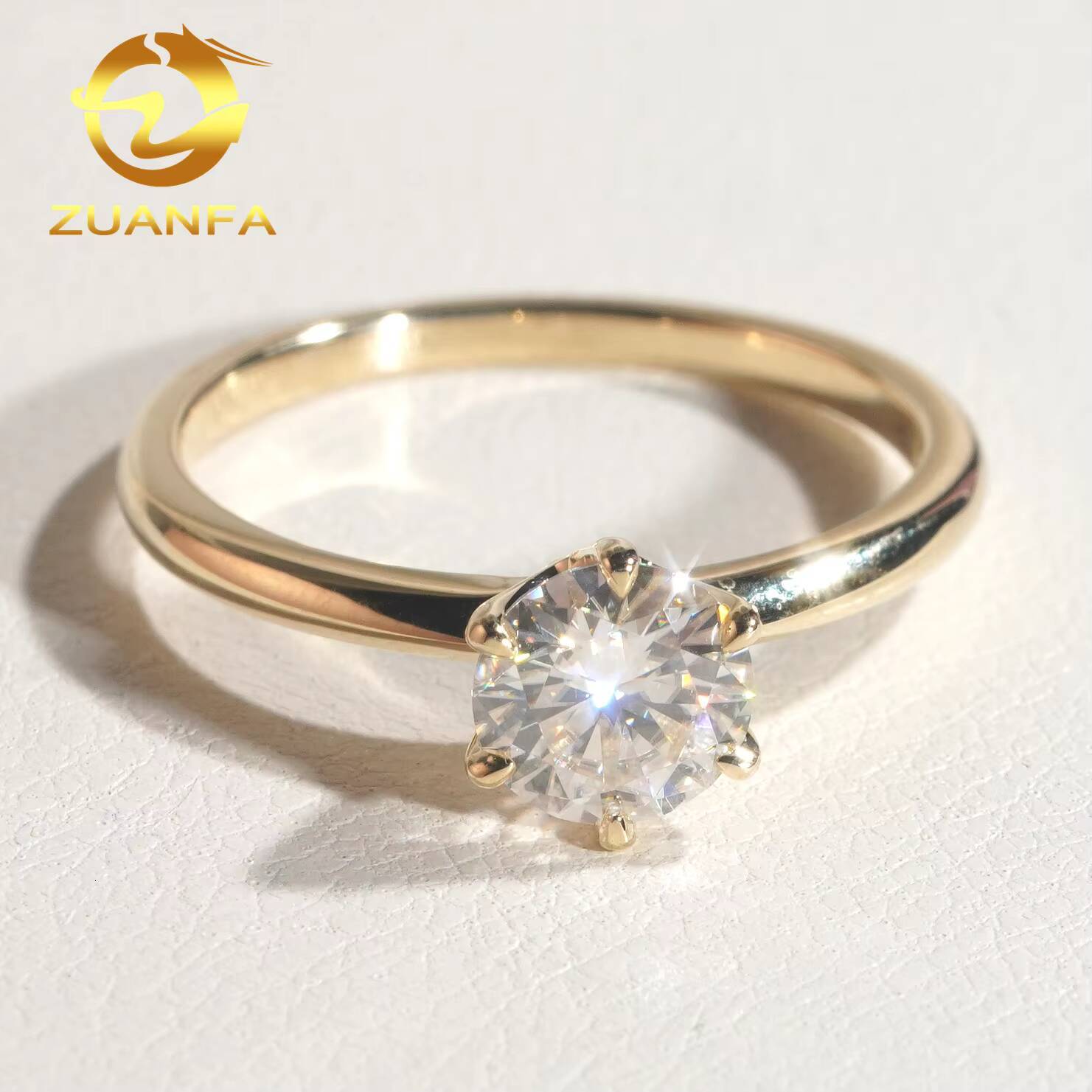 Classic 6 Prong 1 ct Round Cut 10K Solid Gold Solitaire Ring Moissanite Diamond Engagement for Men and Women