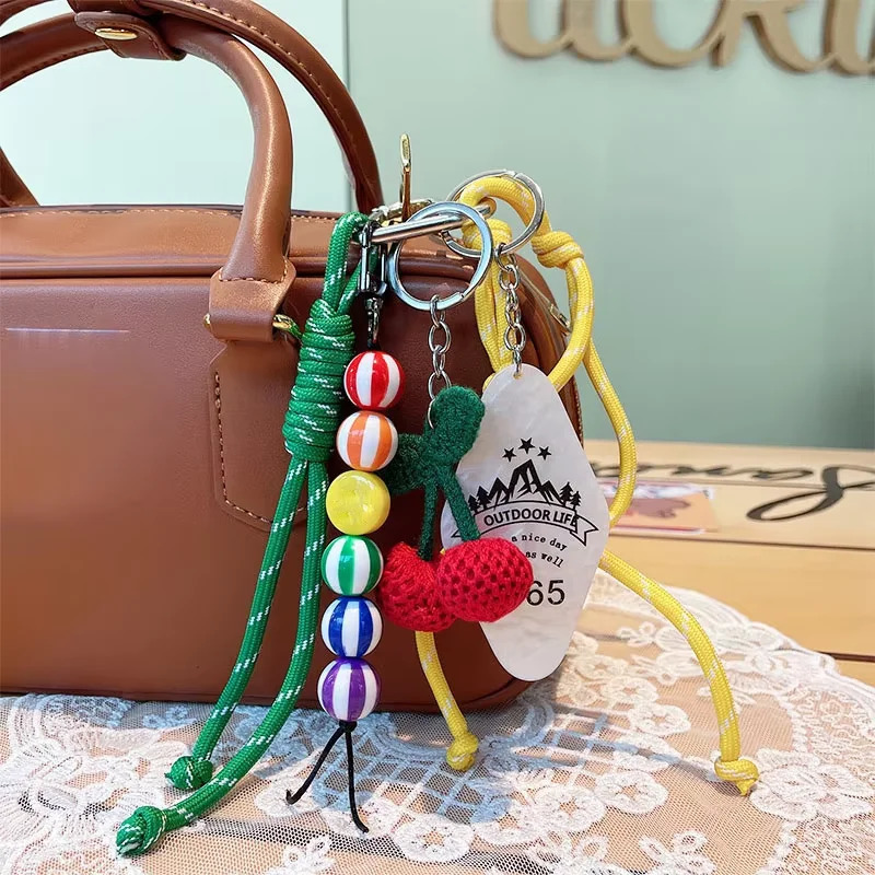 Braided Rope Bag Pendant Keychain Knitting Pendant Ruths Same Style Cherry Pendant Suitable for Phone Bag Accessories 250811