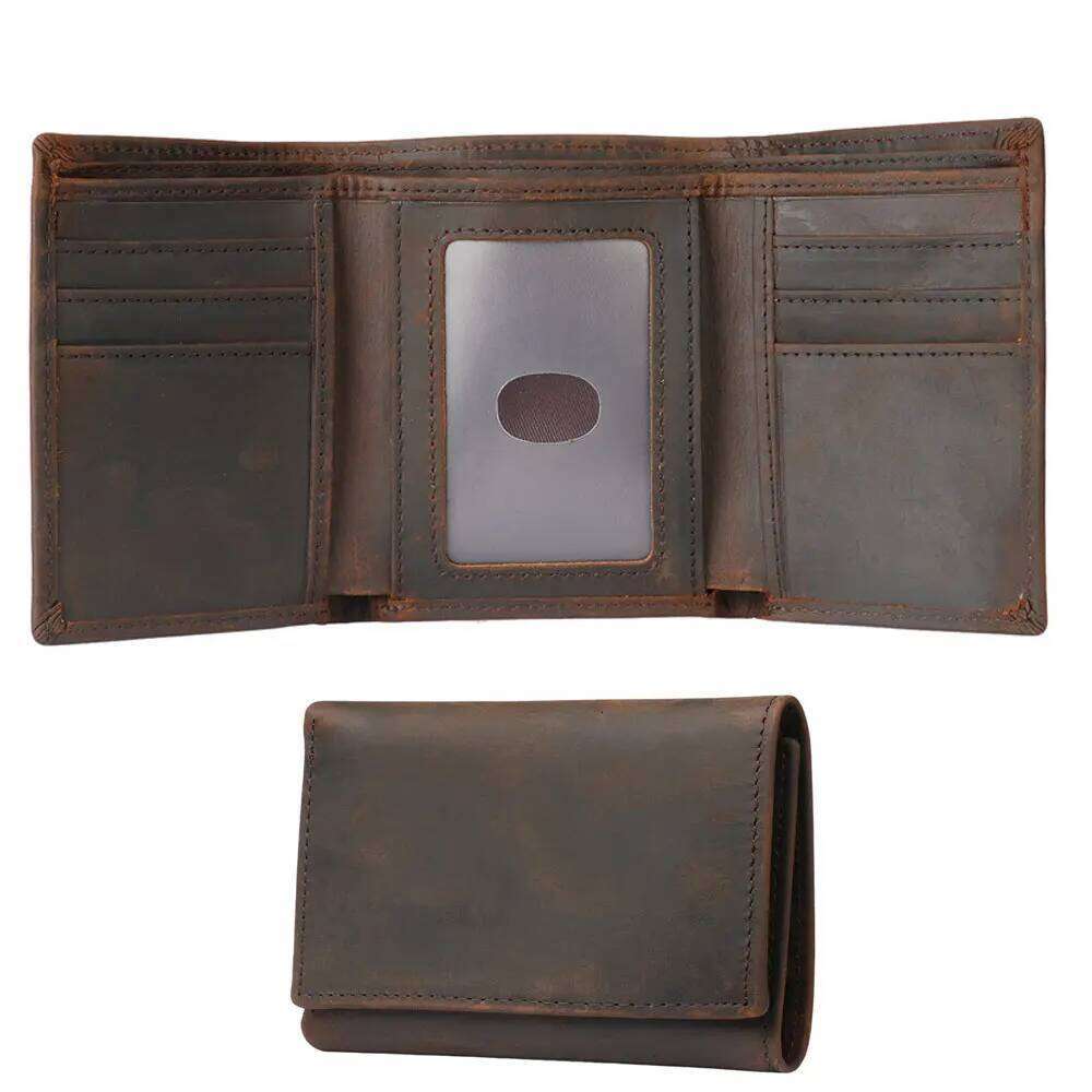Genuine for Casual High Quality Trifold Leather Cardholder Purse Cartera Hombre Men Wallet