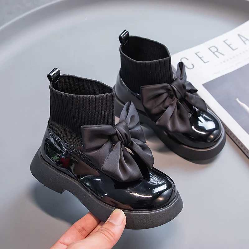 Girls Sock Boots Kids Ankle Boots Non-slip Fashion Bow Elegant Glossy UK Uniform Child School Shoes Casual Boots Princess XJ250812