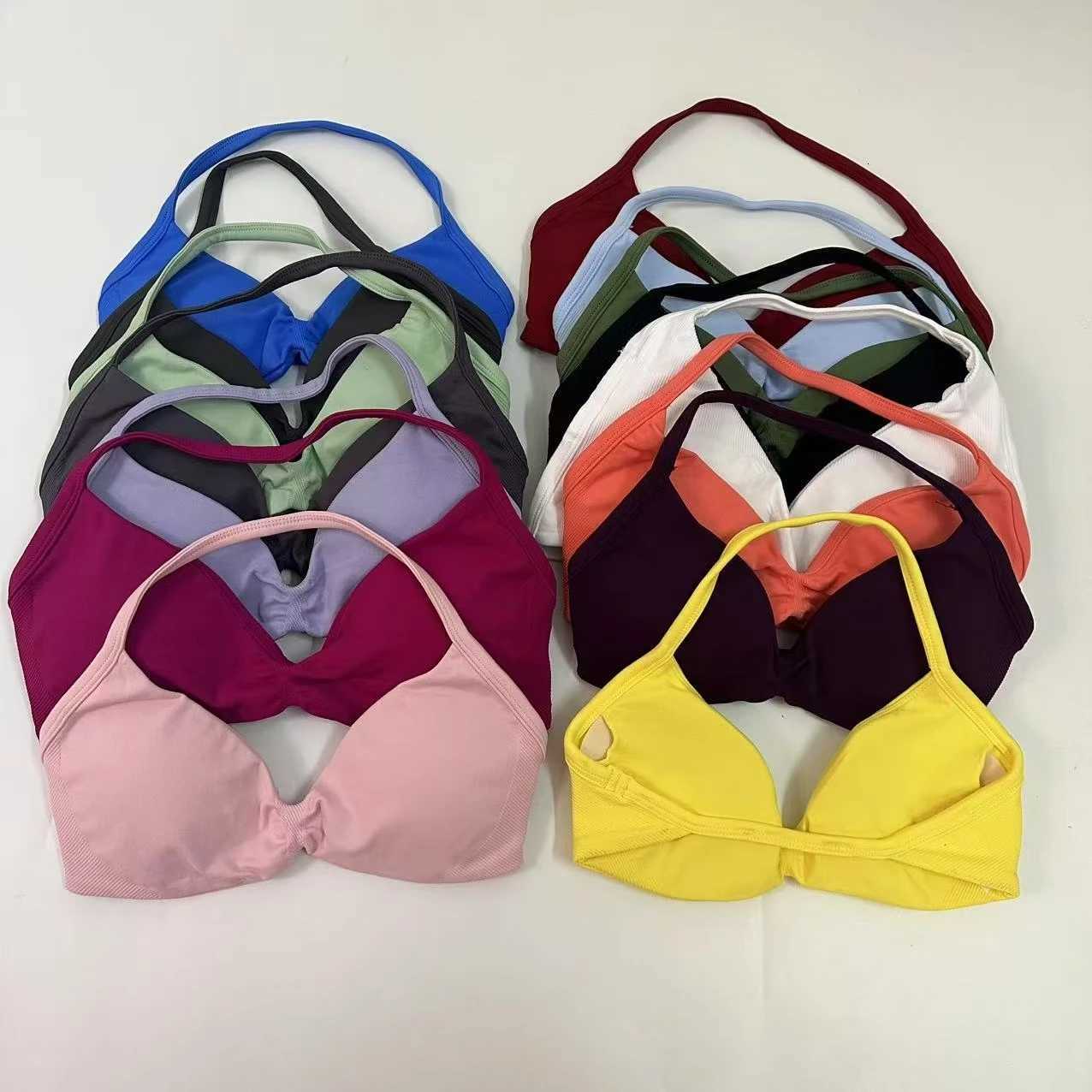 Strappy Bra Women Rouched Backless Halter Sports Bra Light Support Gym Crop Top Padded Seamless Workout Tops Bra Z250812