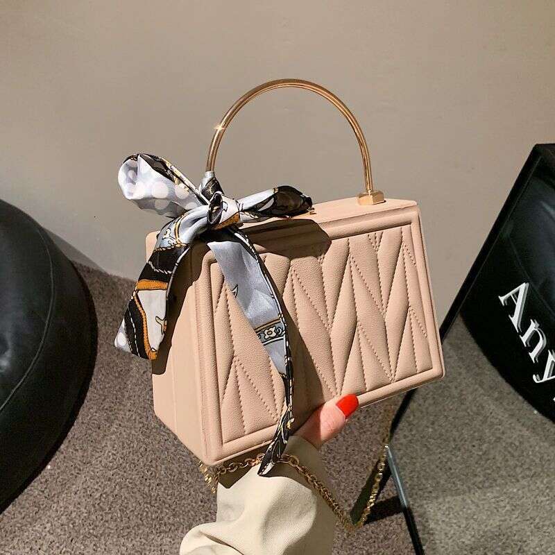 2025 Korean Square Box Bag - Scarf-Detailed Shoulder Purse For Women, Pleated Crossbody With Chain Strap, Elegant Handheld Clutch