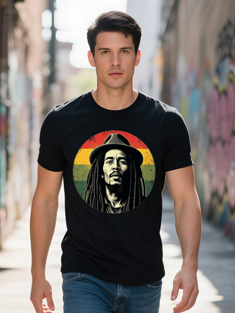 Men s Plus Size Dreadlock Graphic T Shirt Black Short Sleeve Casual Summer Tee with Reggae Style Print Vintage