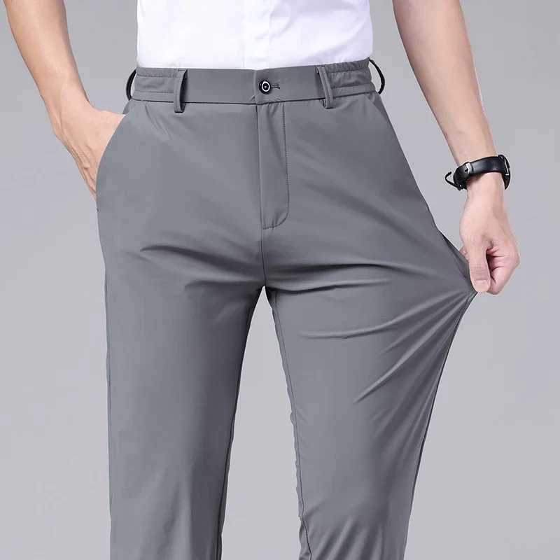 Mens Casual Pants Spring Summer Thin Business Slim Elastic Waist Trousers Korean Classic Stretch Black Gray Trousers Male W250812