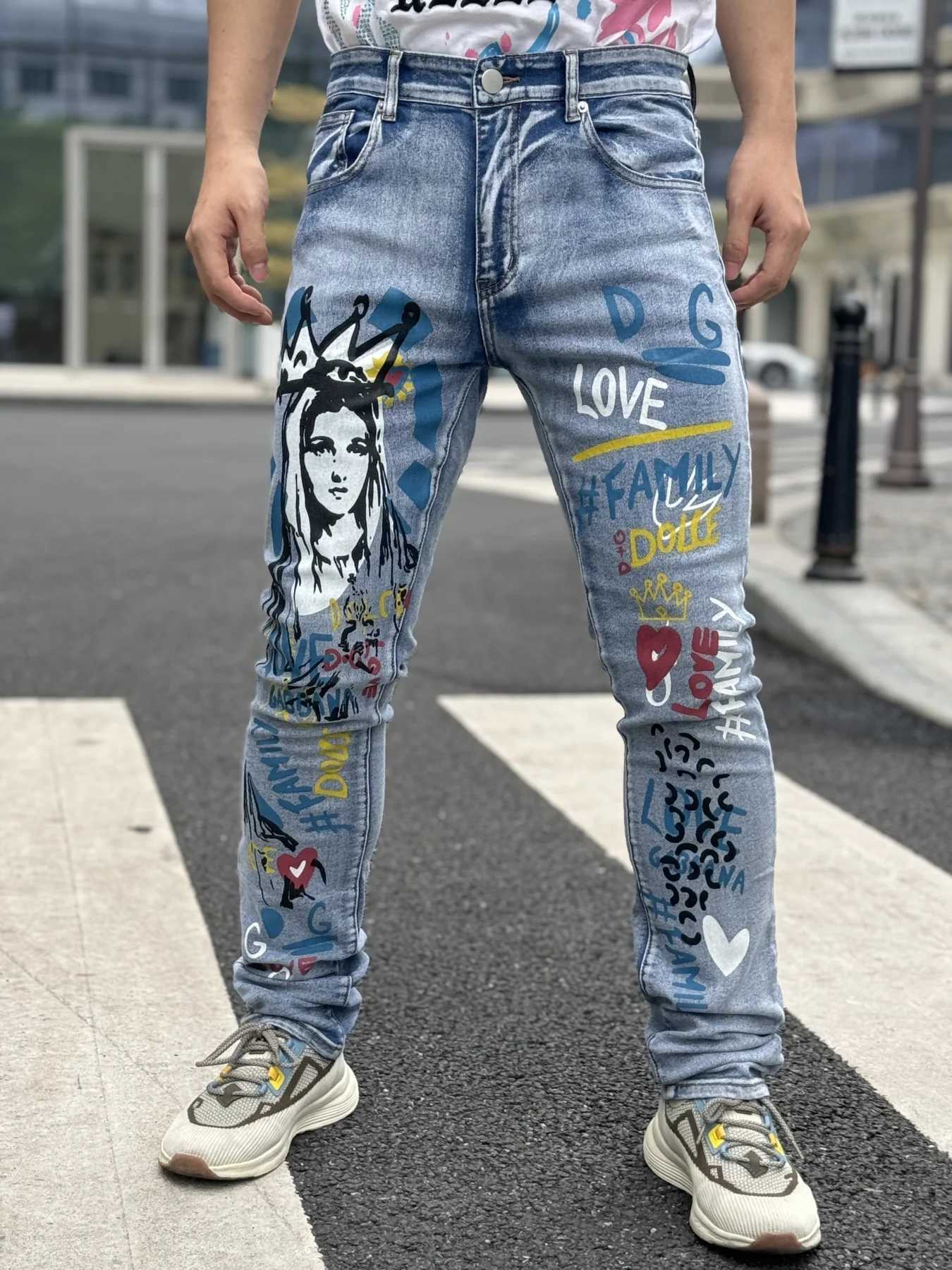 Fashionable Mens Jeans With Trendy Prints Highlighting Individuality Elastic And Breathable Fabric Free Shipping X250812