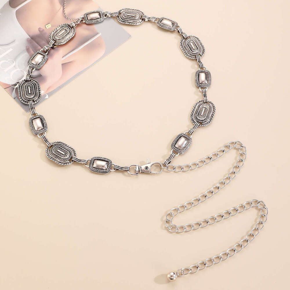 Waist Women's Decorative Thin Simple Versatile Matching Dress Sier Ethnic Style Iron Chain Fashion Skirt Belt Tassel