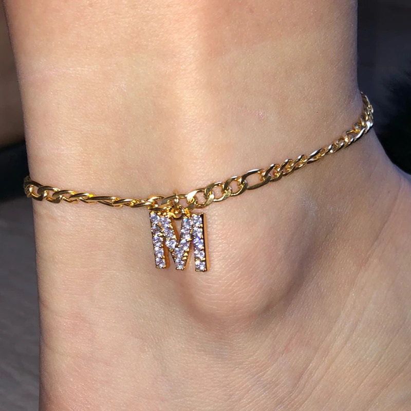 Tiny A-Z Initial Letter Anklets For Women Stainless Steel Gold Color Alphabet Cuban Link Anklet Bracelet Boho Jewelry Gifts 250812