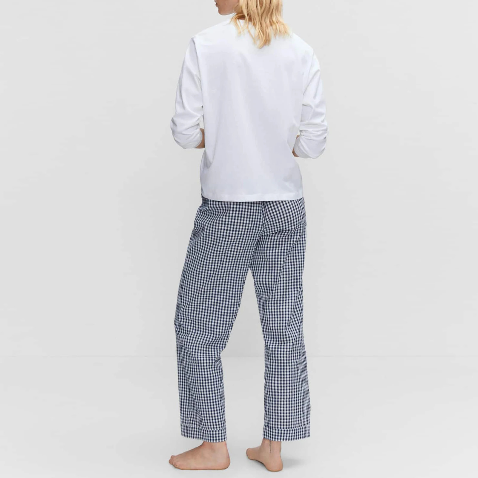 Women Y2K Aesthetic Gingham Print Pants Elastic Waist Dreawstring Wide Leg Trousers Checkered Casual Lounge Pants with Pockets 250811