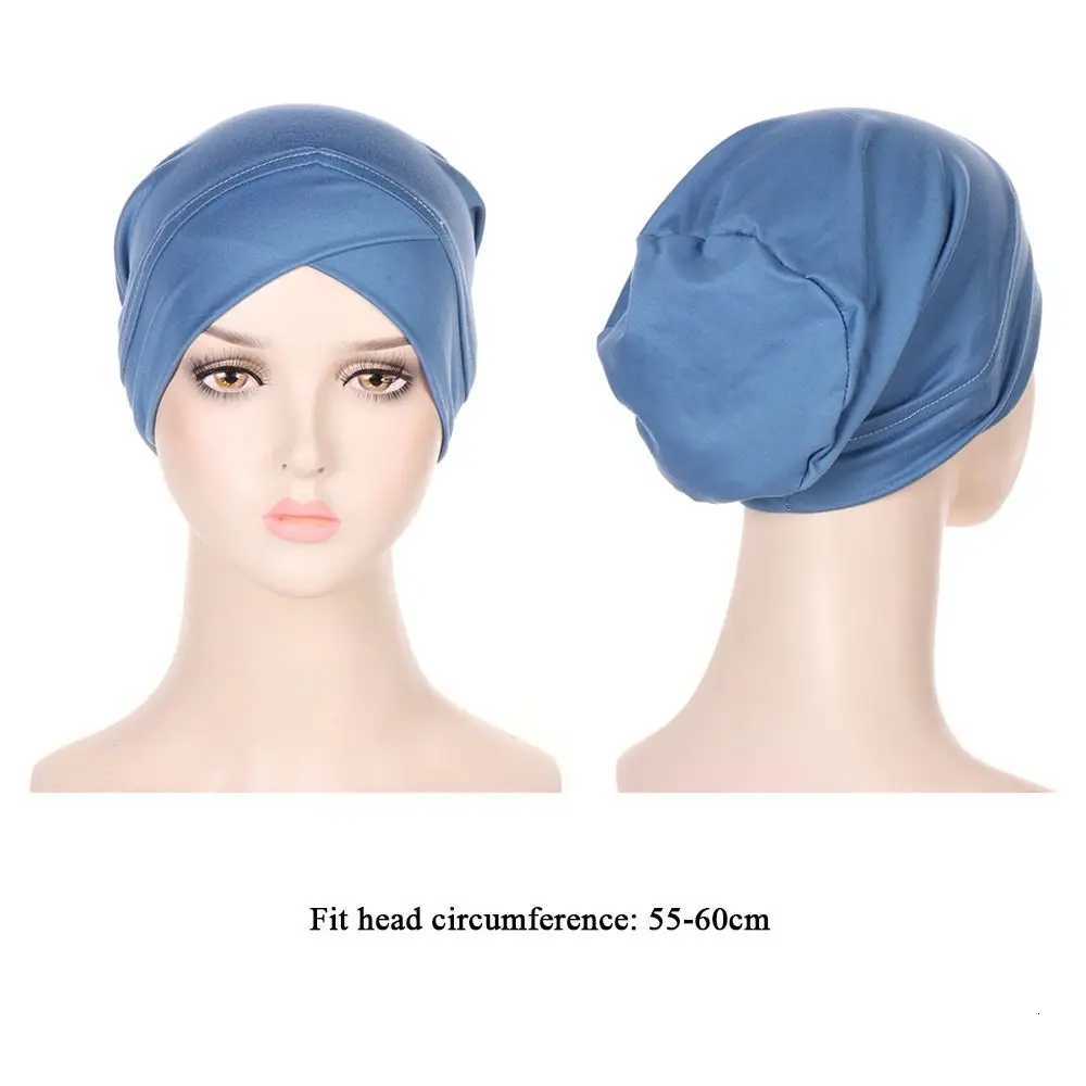 Ladies Turban Hat Muslim Pleated Indian Inner Hijabs Sleep Cap Solid Color Head Wrap Women Bandana Headwear Bonnet XJ250812