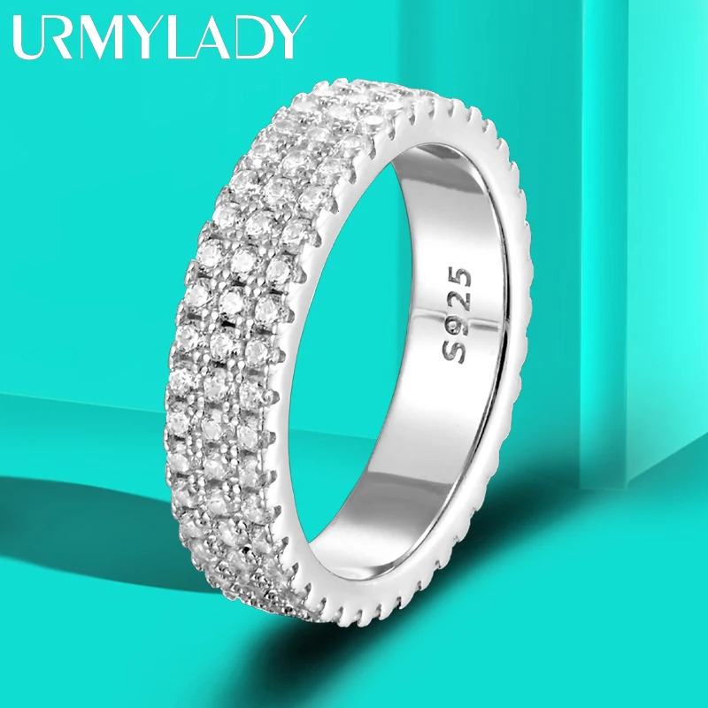 URMYLADY Full Ring 925 Sterling Sliver Plated 18k Band Hip Hop Rings for Woman Man Party Sparkling Jewely 250812