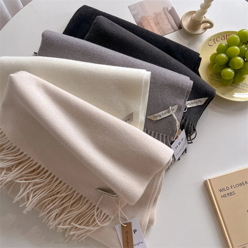 Winter Wool Scarf Women Cashmere Warm Pashmina Foulard Female Shawls Wraps Thick Soft Bufanda Scarves Stole 250812
