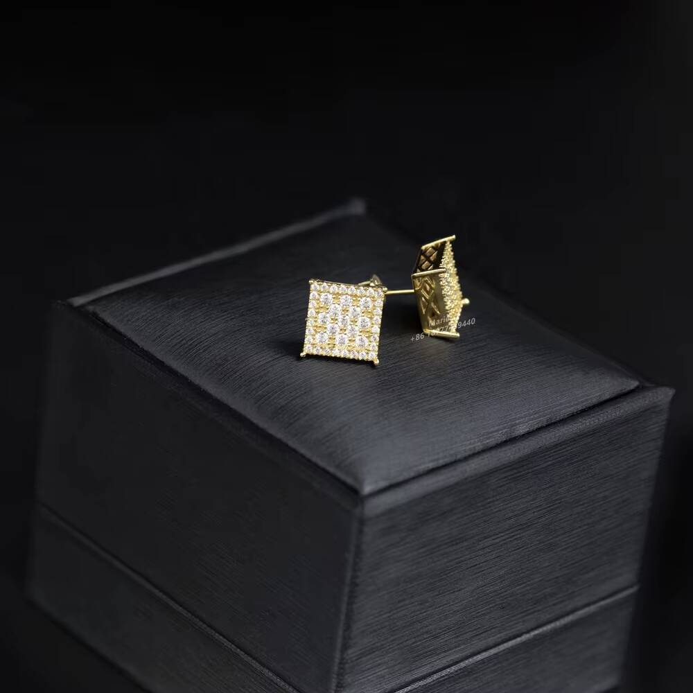 Wholesale Price Vvs Moissanite Diamond Hip Hop Jewelry Custom 18k Gold Plated 925 Sterling Silver Stud Earrings