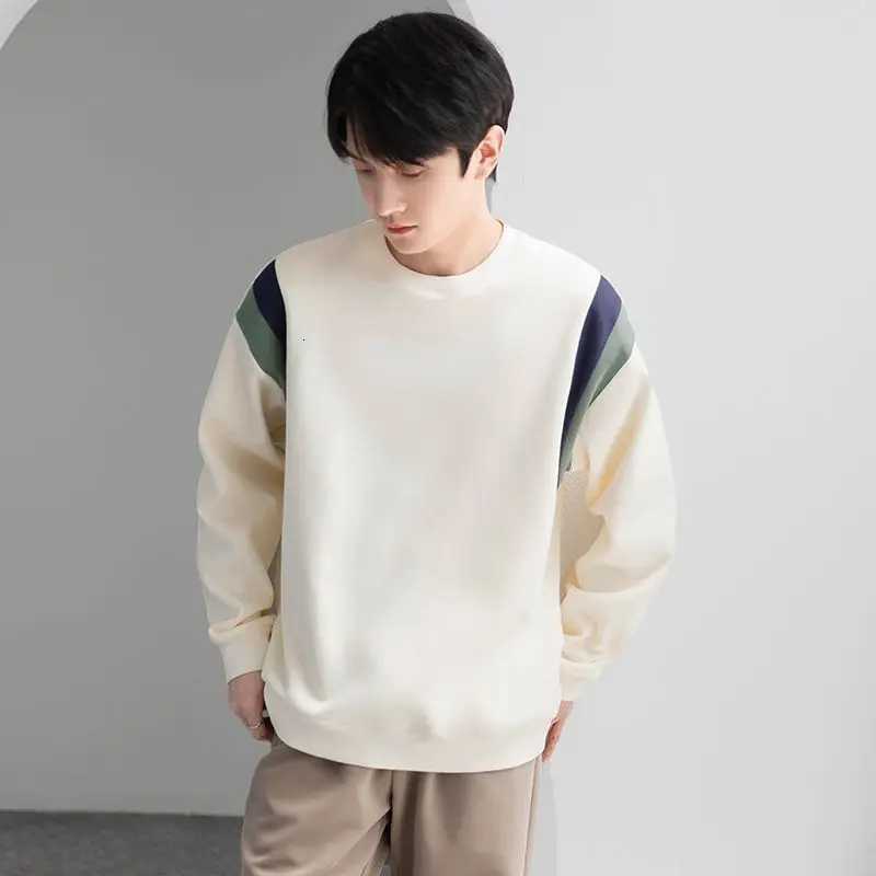 Color Block Mens Casual Hoodie Spring Autumn New Heavyweight Long Sleeve T-Shirt Mens Round Neck Top Y250811