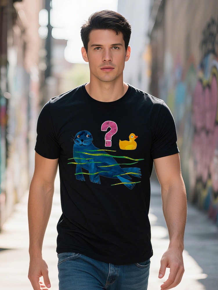 Men s Casual Graphic Tee Round Neck Short Sleeve Black with Blue Seal Yellow Rubber Duck Print Summer Essential