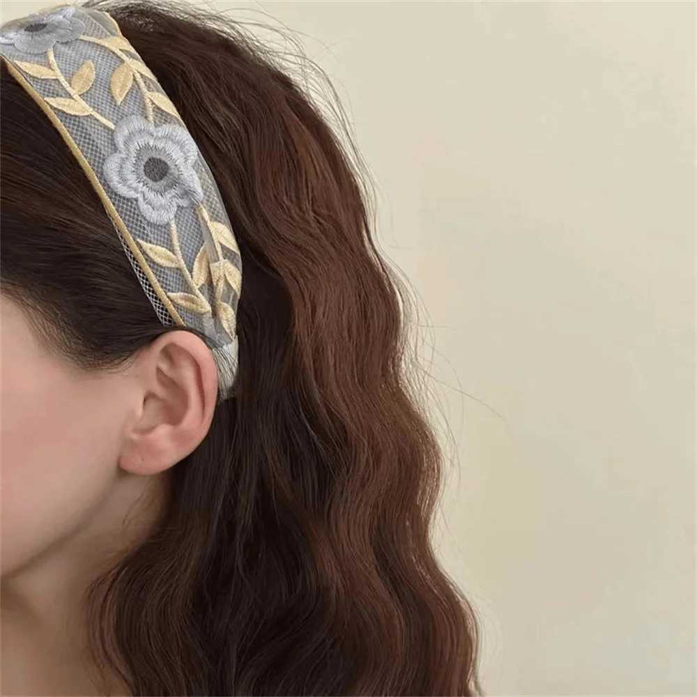 Elegant Chiffon Embroidery Flower Hairband For Women Sweet Hair Decorate Band Hair Hoop Band Turban Fashion Hair Accessories X250812