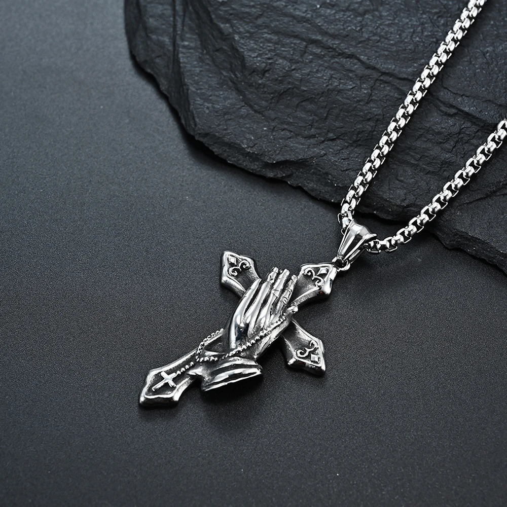 Vintage Cross Pendant Necklace hip-hop Stainless Steel Chain Neck Accessories Hip Hop Rock Jewelry 2025 Gifts 250805