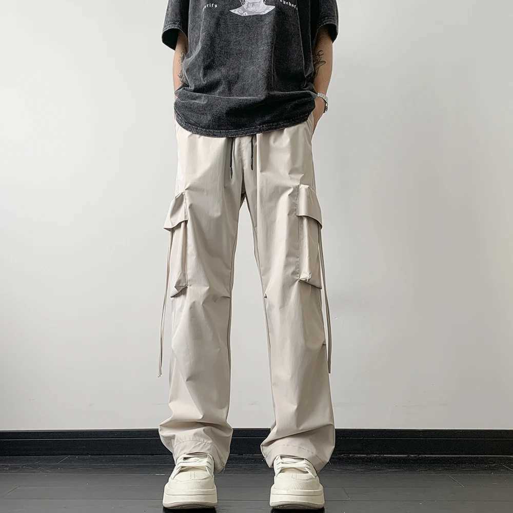 2025 Style Casual Pants Cargo Trousers High Street Drawstring Workwear Trendy Loose Versatile Straight Wide-Leg Casual Pants X250812