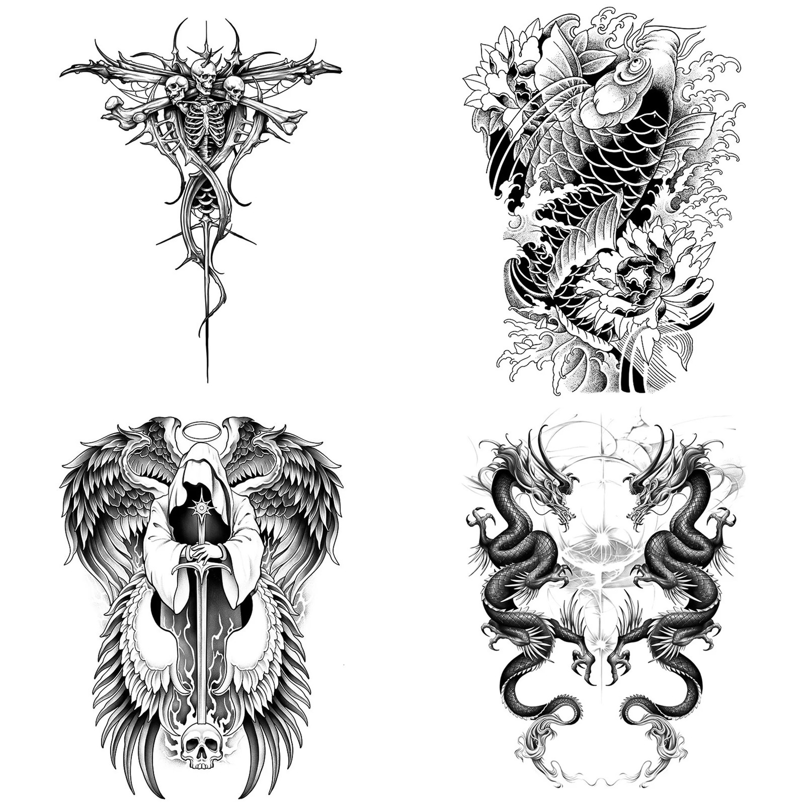 4 Sheets Judgment Angel Combo Full Back Tattoo Stickerrealistic Longlasting Waterproof for 12 weeks 250809