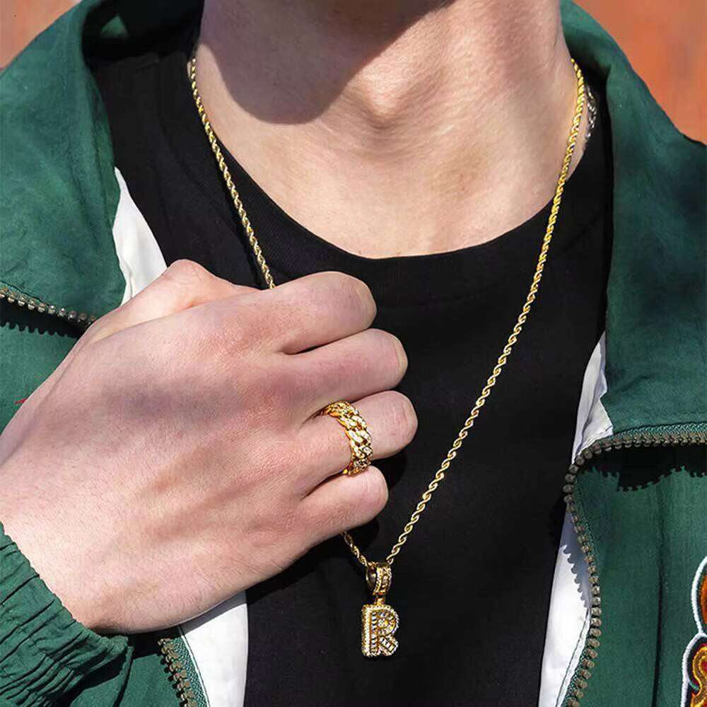Cross-Border Pop Hip-Hop Rock Sugar Letter Zircon Necklace Personalized Jewelry Niche Design Men's Pendant