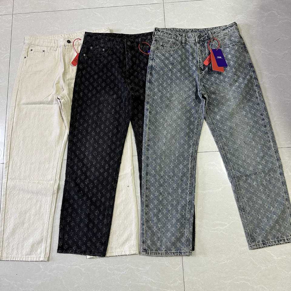 Ripped Holes Retro Mens Distressed Pants Street Loose Fit Wide Leg Trousers New Jacquard Jeans for Men X250812