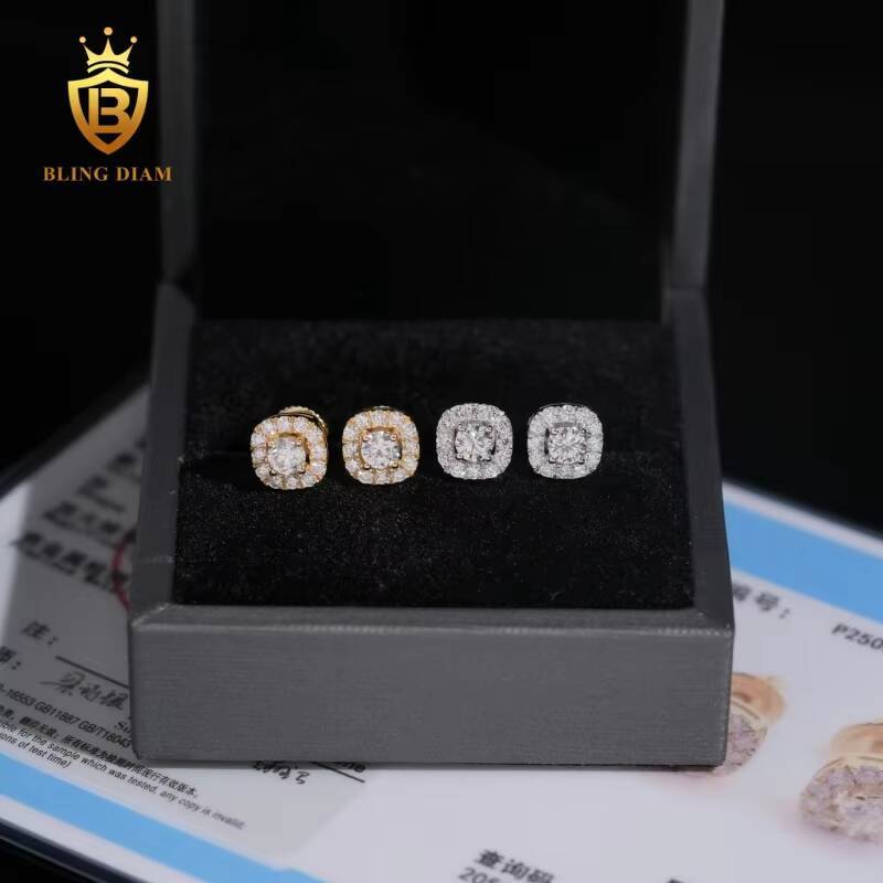 New Arrival VVS1 Lab Grown Diamond Full Diamond Earring 925 Sterling Silver Gold Plated Hiphop Style for Unisex GRA Certificate