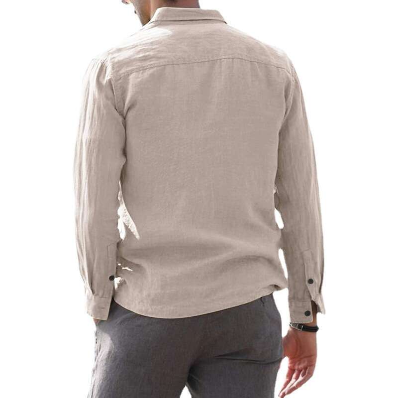 Men's Casual European Size Solid Color Simple Long Sleeve Shirt for Men