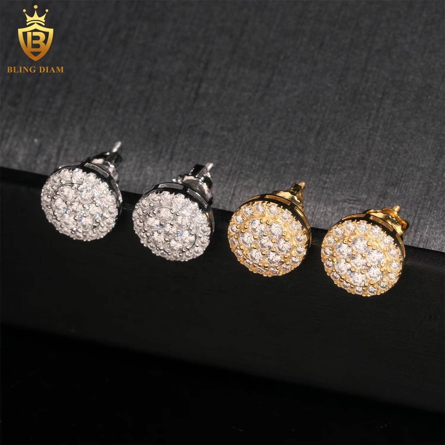 Pass Diamond Tester VVS Moissanite Iced Out Hip Hop 925 Sterling Silver Stud Earrings