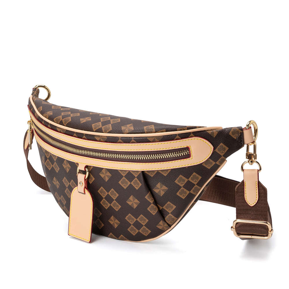 Lacel Urwebin Brown Monogram Pattern Fanny Pack, Women's Large - Capacity Waist Bag with Adjustable Strap, Stylish PU Leather Crossbody Belt Bag 