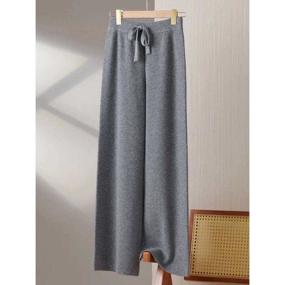 Autumn Winter Simple New Pure Wool Women Straight Pants High Waisted Loose Casual Versatile Knitted Wide Leg Full Length Trouser 20250811