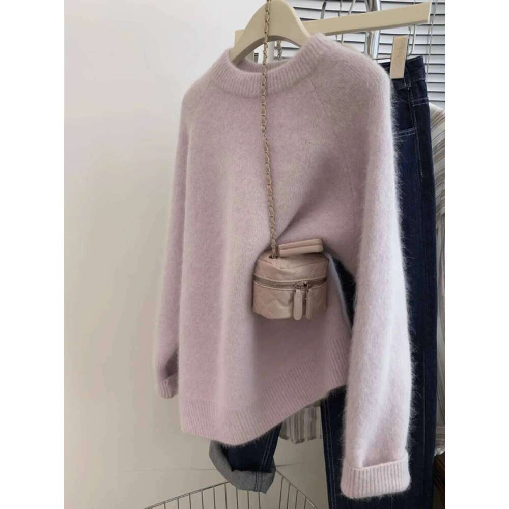 Soft Waxy Skin-Friendly Round Neck 100 Pure Cashmere Women's Pullover Fall And Winter New Loose Wool Knit Bottom Sweater 20250811