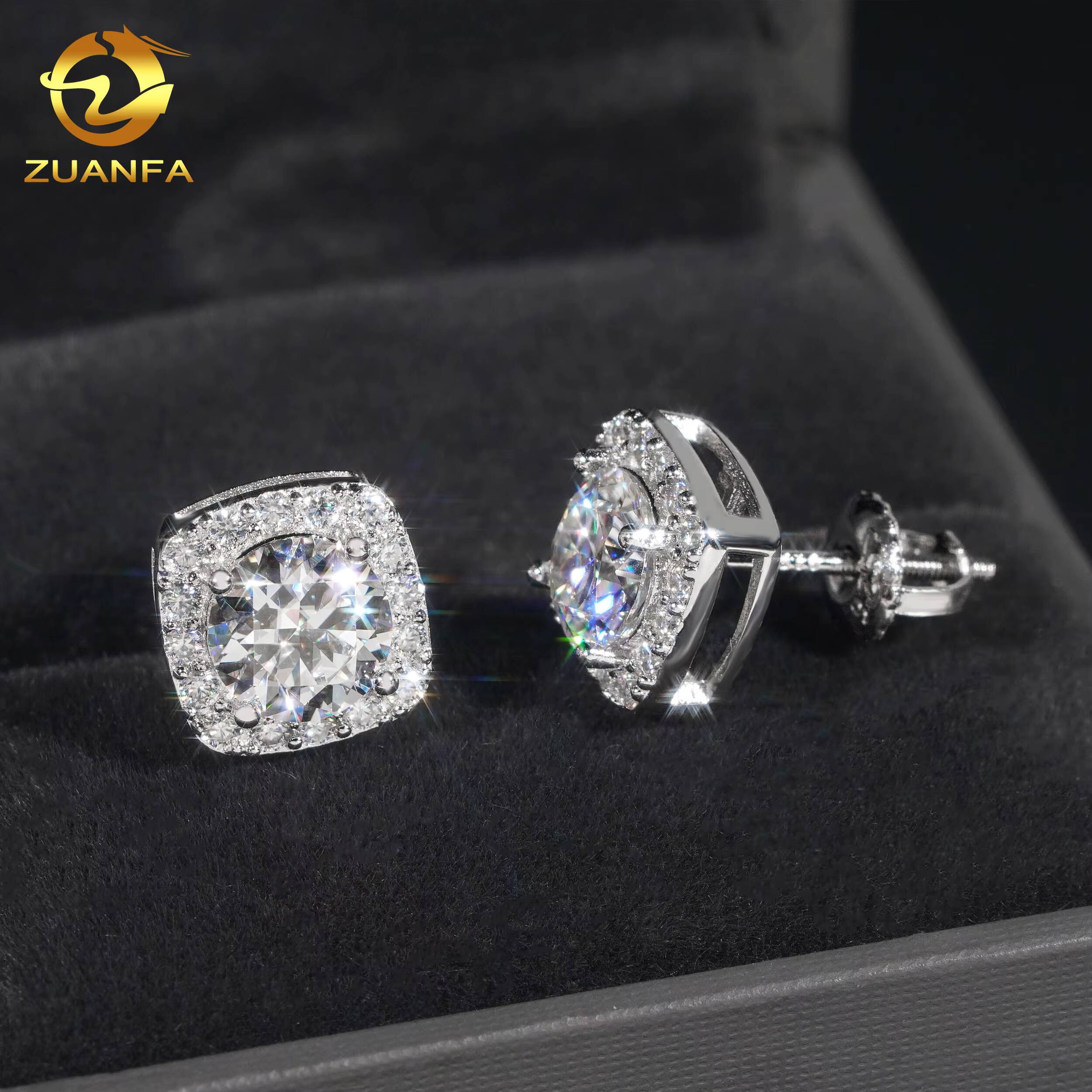 Wholesale Price 5mm-8mm Moissanite Stud Earrings Halo Earrings 925 Sterling Silver Screw Iced Out Hip Hop Earring for Women Men