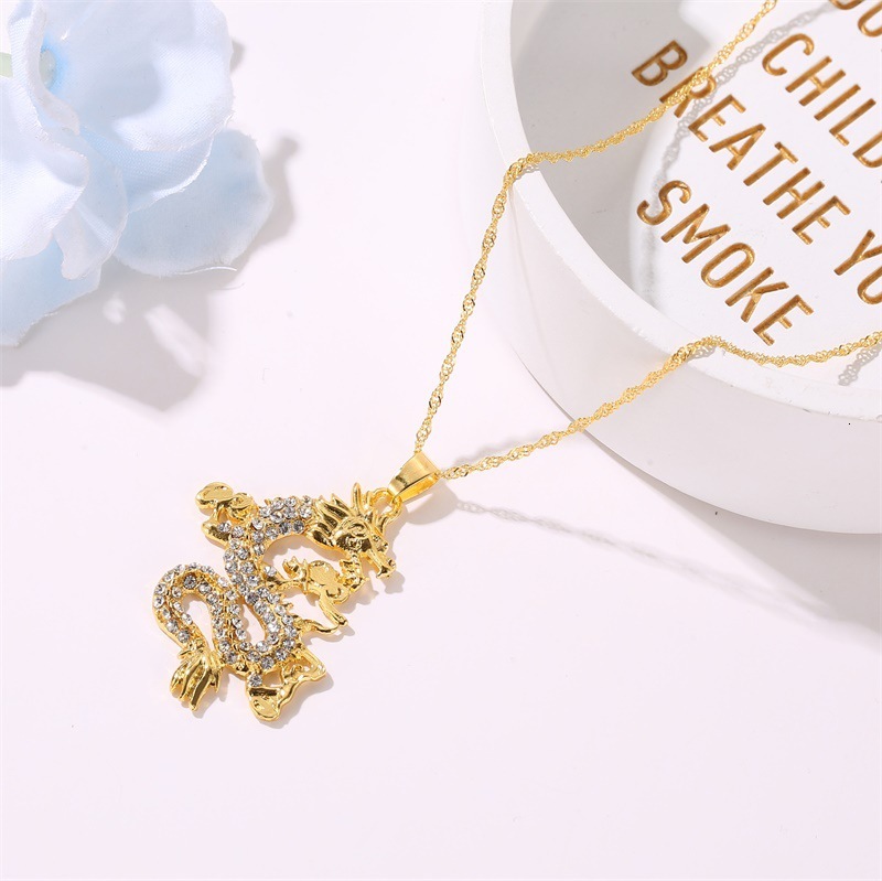 2024 Year -Encrusted Gold Pendant Domineering Chinese Sweater Chain Twee Zoc Flying Dragon Necklace