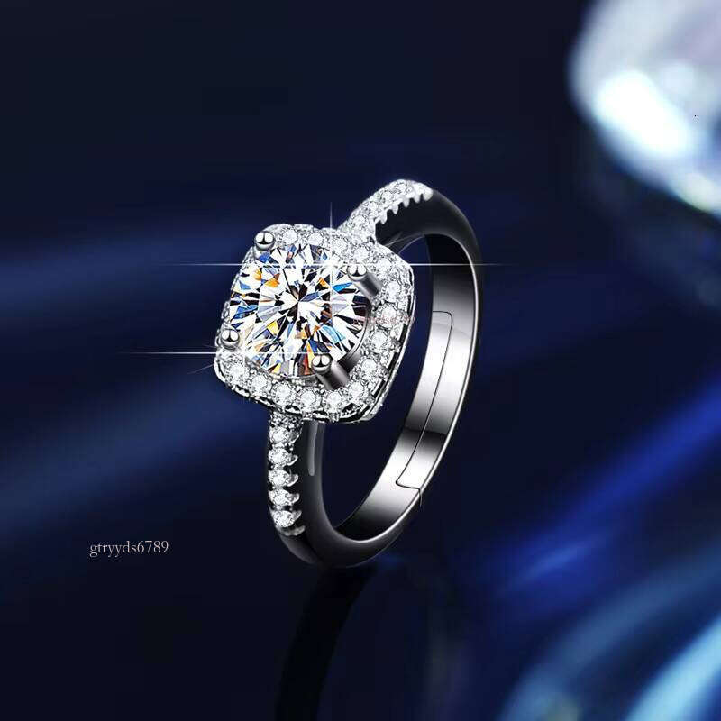 With GRA Certificate S Sterling Sier Silicon Stone Princess Square Simulation Engagement Wedding Ring