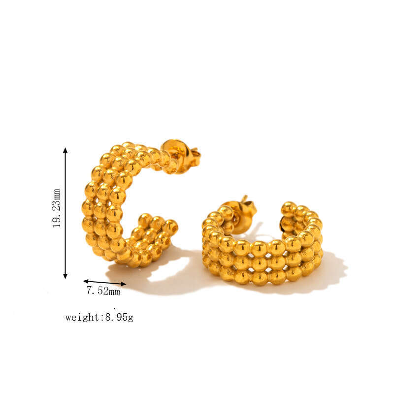 Gold Stainless Titanium Steel C-Shaped Irregular Metal Ball Splicing Lava Texture Wrinkle Earrings Studs Ear Jewelry
