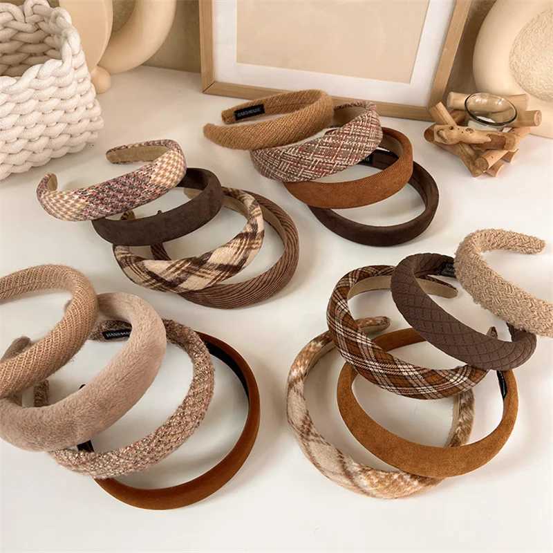 Winter Fashion Coffee Color Latt Sponge Band for Women Girl Plush Wide Side Hairband Velvet Hair Hoop Hair Accessories X250812