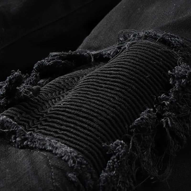 Sokotoo Mens Black Patchwork Stretch Denim Biker Jeans for Motorcycle Slim Fit Skinny Ripped Pencil Pants X250812