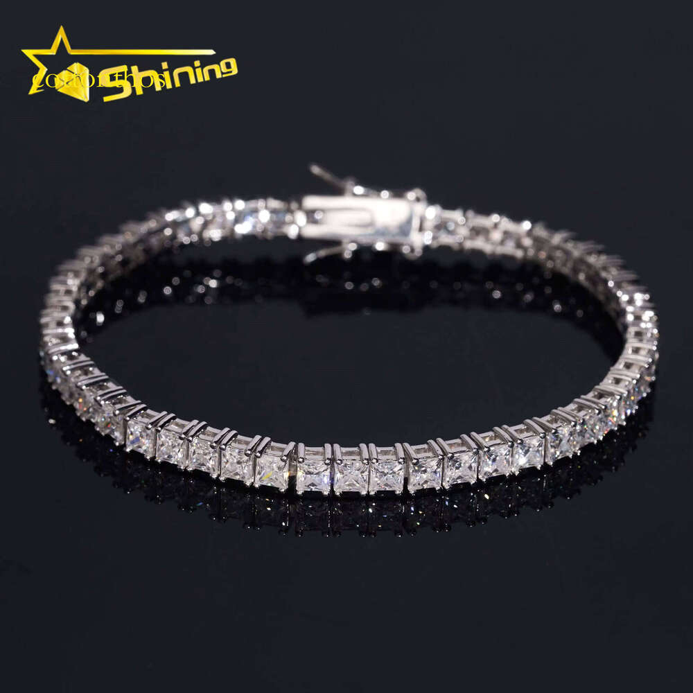 Classic Style Pure Sier Hip-Hop Jewelry Cuban Chain Ice Princess Cut 3mm Real Silicon Stone Tennis Bracelet